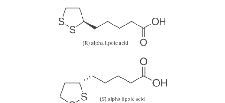Structure of R and S alpha lipoic acid enantiomeric forms. Source:  Carrier and Rideout (2013)